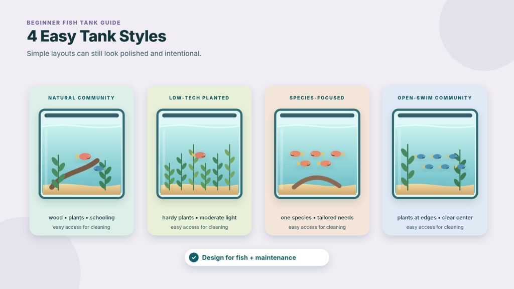 Four simple fish tank styles easy enough for a beginner to set up at home.