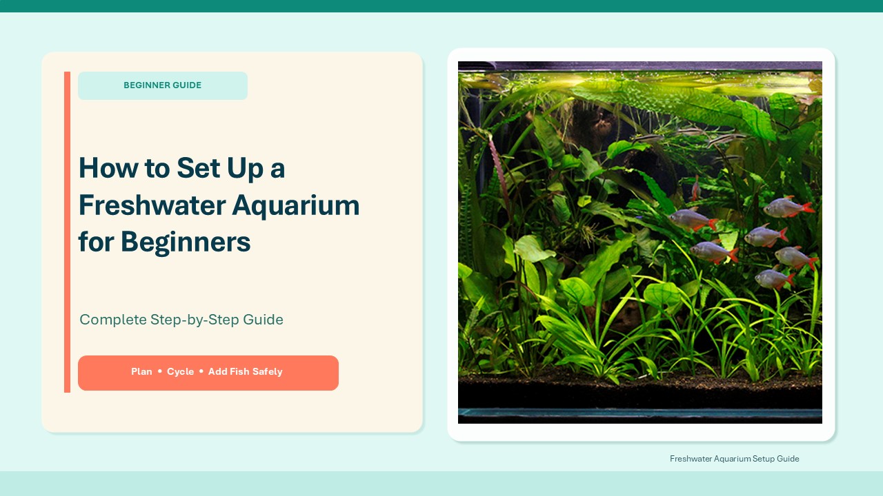 How to set up a freshwater aquarium for beginners with colorful fish, live plants, gravel, filter, and clear water.